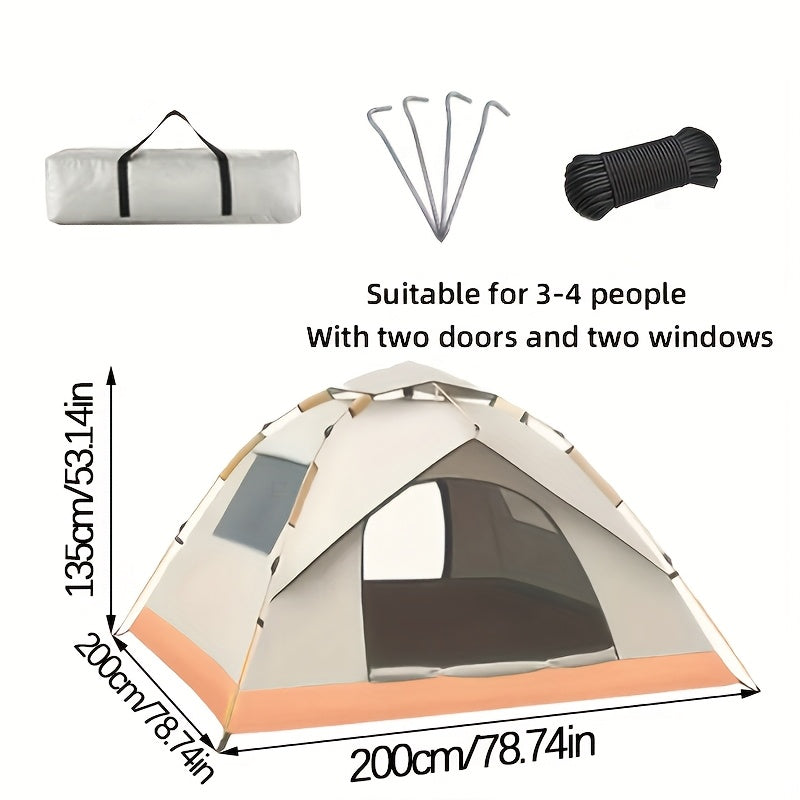4-Person -Weather Automatic -Up Camping Tent - Heavy-Duty Portable Outdoor Tent Suitable for 4 People, Windproof & Sunproof, Setup/Dismantle, Spacious Oval, - Use for, RV, Backyard (Grey)