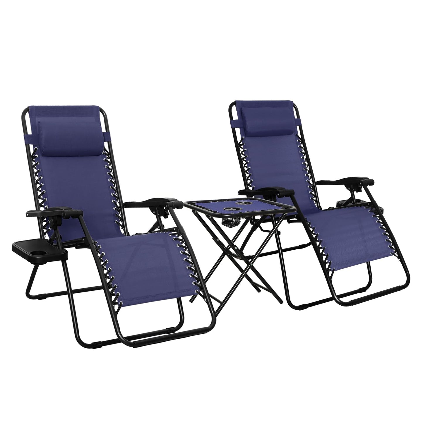 Amazon Basics Outdoor Patio Mesh Adjustable Zero Gravity Lounge Chair Recliners set of 2 with Side Table, 35 x 26 x 43 inches, Beige