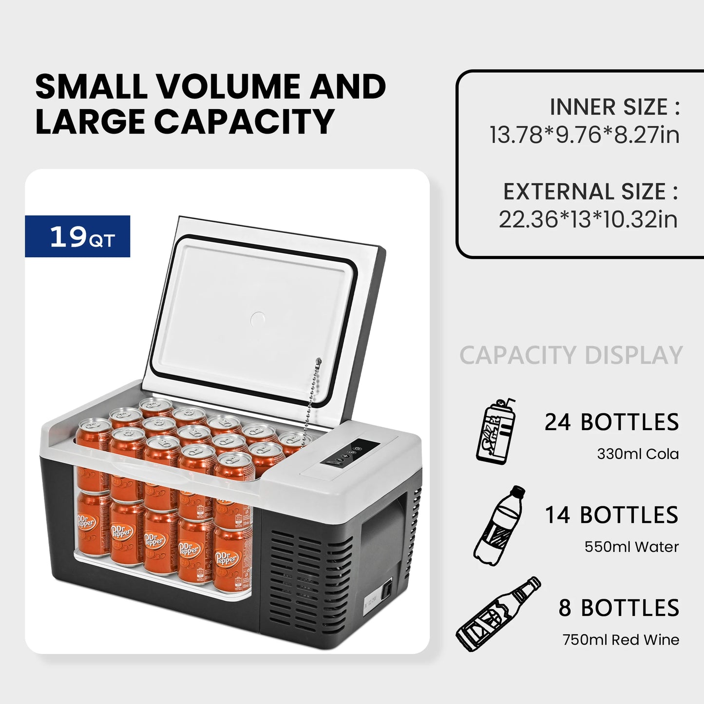 12 Volt Refrigerator, 18QT(17L) Portable Car Refrigerator,-4℉~50℉, 12/24V DC & 110-240V AC,Electric Cooler,Black