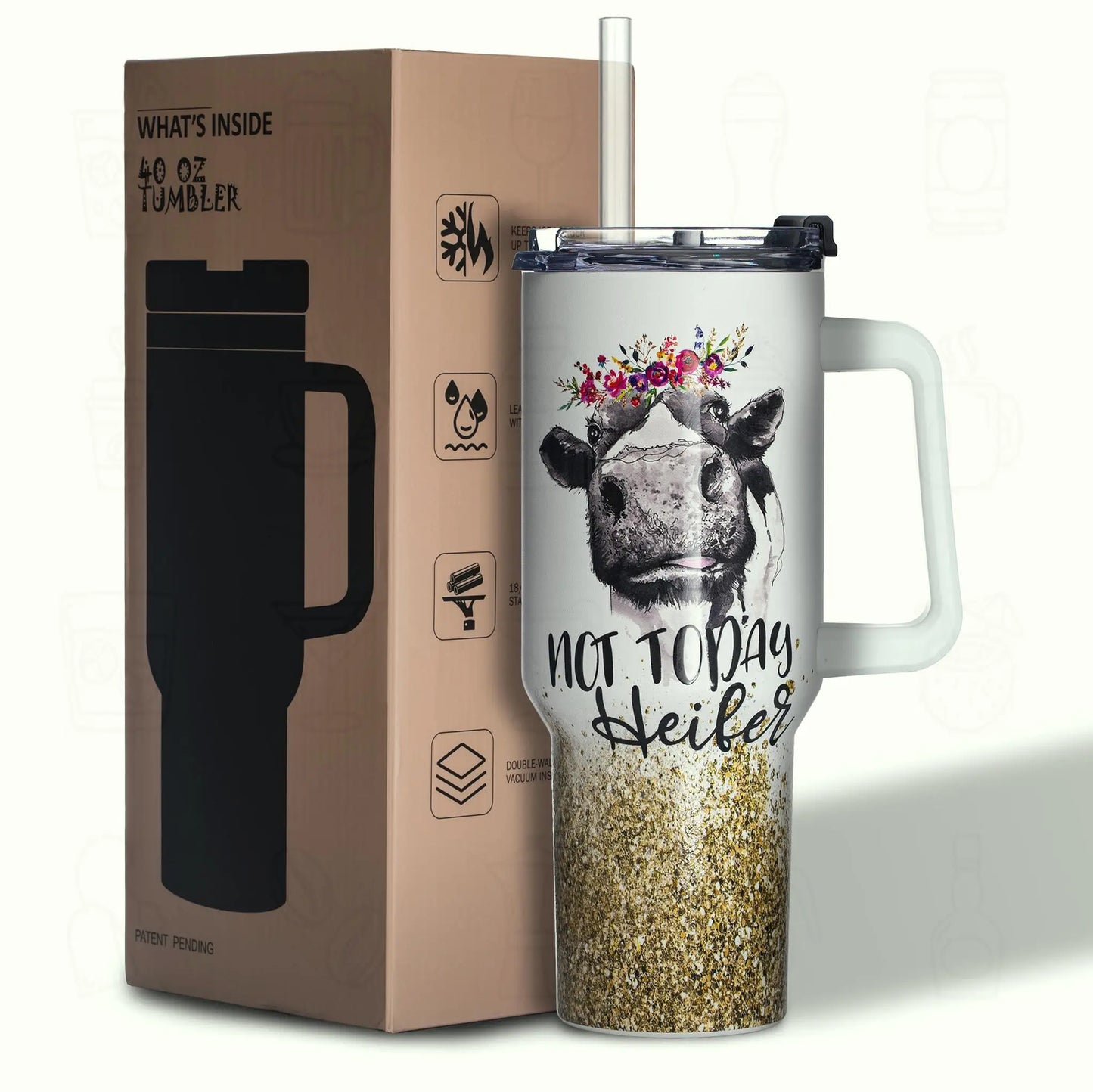 40oz Tiger Print Tumbler – Vacuum Insulated Stainless Steel Travel Mug with Leakproof Lid, Handle, Wide Mouth, BPA-Free
