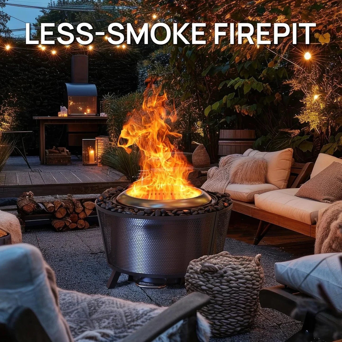 29 Inch Smokeless Fire Pit for Outdoor Wood Burning, Stainless Steel Camping Stove with Stand, Removable Ash Pan
