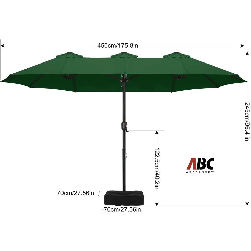 15FT Double-Sided Aluminum Table Patio Umbrella Garden Large Umbrella,Swimming Pool, Green