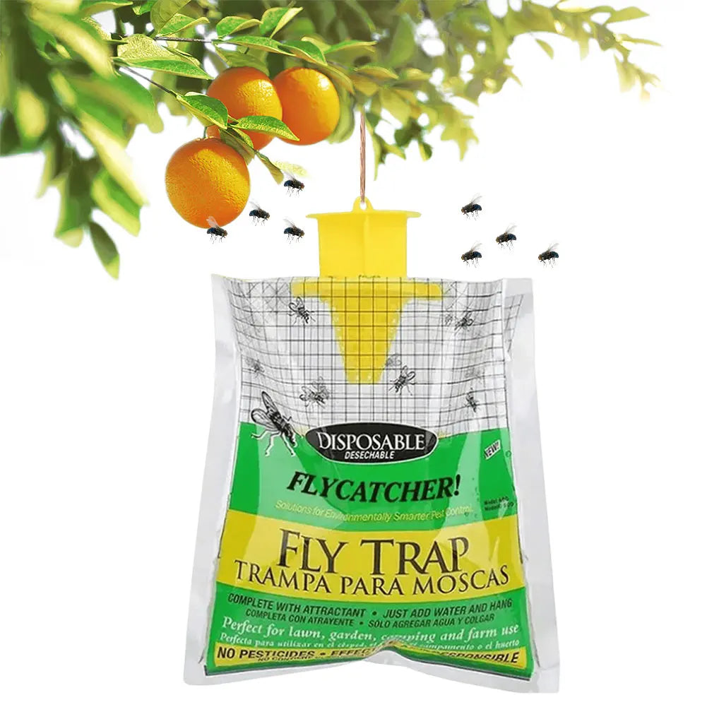 Hanging Flies Trap with Fly Bait Disposable Fly Trap Catcher Bag Non-Toxic Fly Wasp Insect Bug Killer for Outdoor Garden Farm