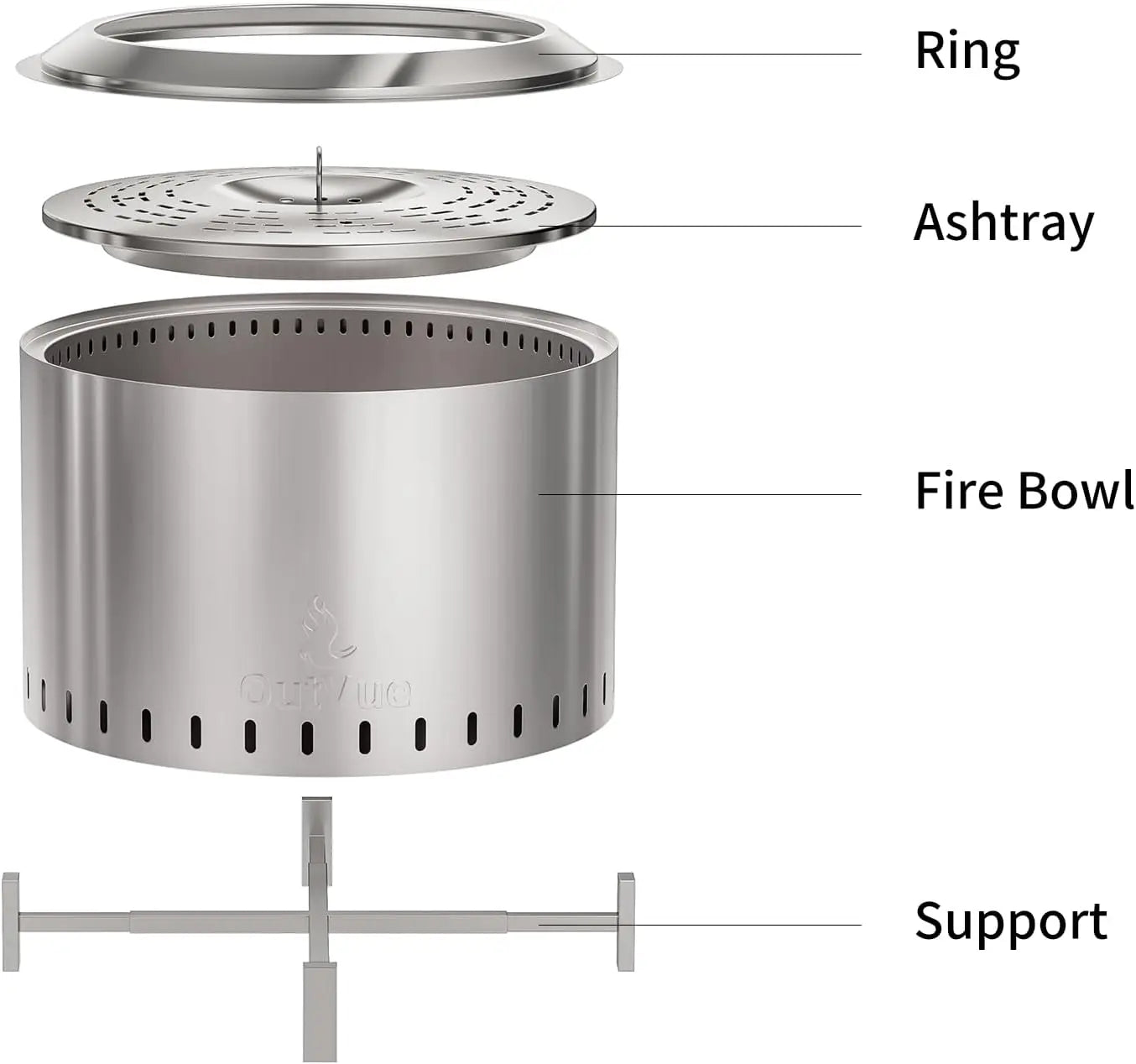 22" Stainless Steel Smokeless Fire Pit, Outdoor Protable Smokeless Wood Burning Fire Pits for Bonfire, Patio, Camping, Firepit