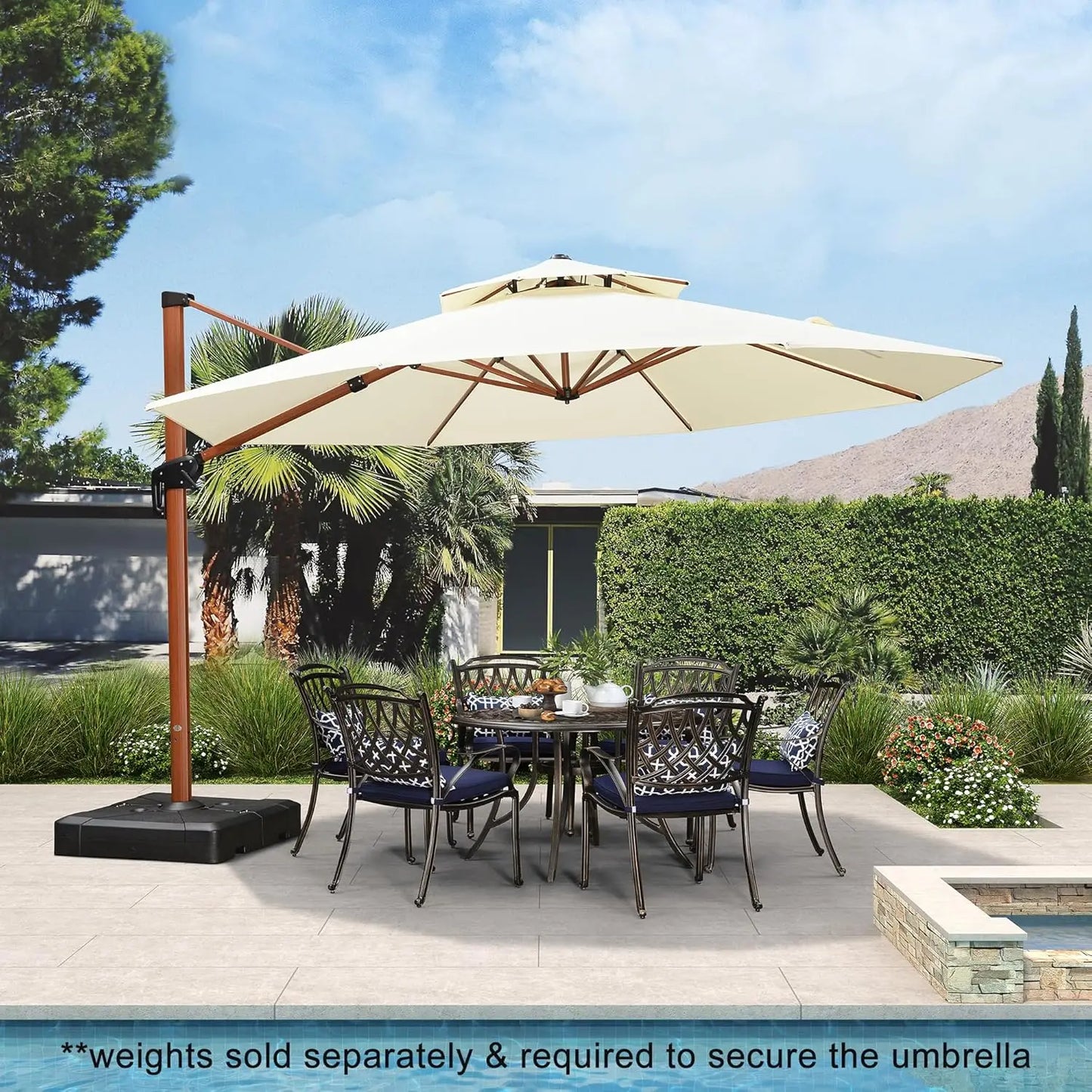 13ft Patio Umbrella - Large Round Cream Outdoor Umbrella with Windproof Cantilever Design for Garden, Deck, Pool & Patio