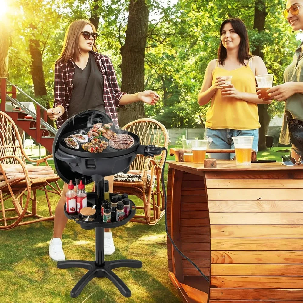Electric Grill Outdoor, 1200W Electric BBQ Grills Outdoor Cooking With Lid & Thermometer, Nonstick Griddle, Drip Tray, 2