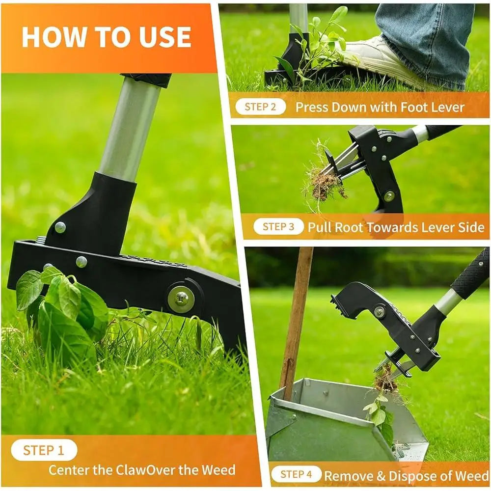 Ergonomic Stand-Up Weeder Tool with 4 Stainless Steel Claws Effective Weed Removal in Lawn and Garden
