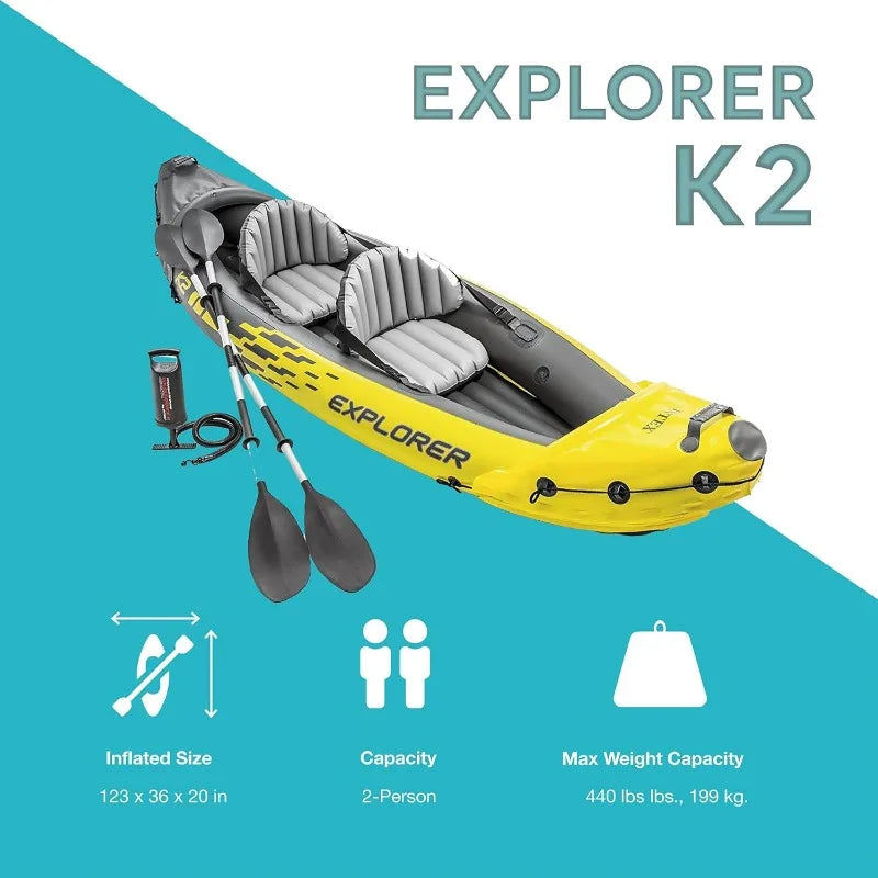 Inflatable Kayak Set: Includes Deluxe 86in Aluminum Oars and High-Output Pump – SuperStrong PVC