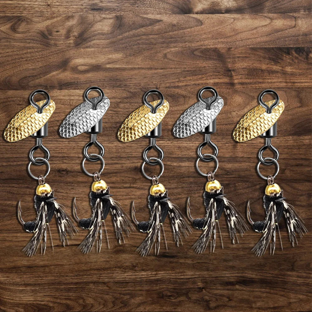 5Pcs Fly Hooks Fly Fishing Bait with Crank Hook Natural Insect Bait Spinner Baits Lure for Freshwater Saltwater