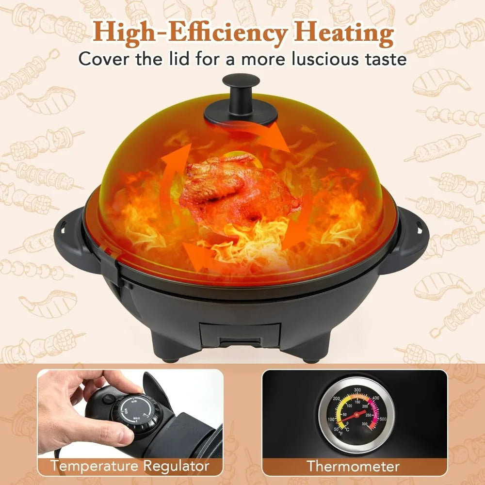 Electric Grill Outdoor, 1200W Electric BBQ Grills Outdoor Cooking With Lid & Thermometer, Nonstick Griddle, Drip Tray, 2