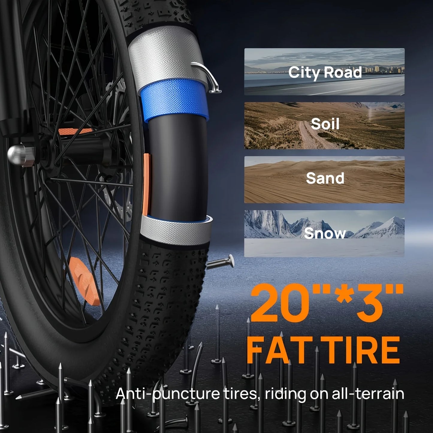 1000W Electric Bike | 48V 13Ah Removable Battery, 20MPH, 20''X3" Fat Tire, 7-Speed Electric Bicycles with Dual Disc Brake