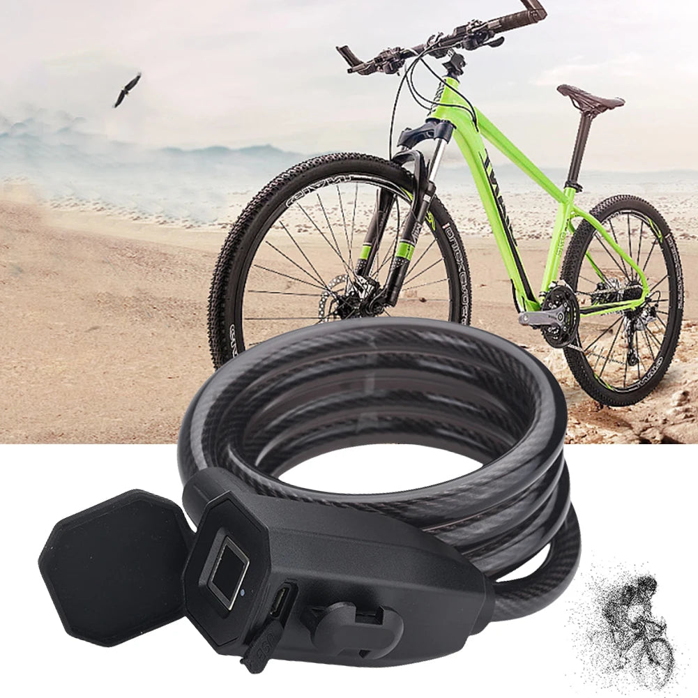 Fingerprint Bicycle Lock USB Charging Keyless Motorcycle Security Lock 1200mm Long MTB Road Bike Lock for Electric Bike Scooter