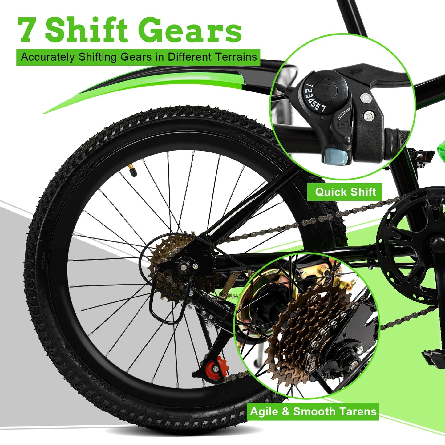 20 In Mountain Bike 7 Speeds Adjustable Height Kids Bicycle for Boys, Girls MTB Children's Bicycle with Double Disc Brake