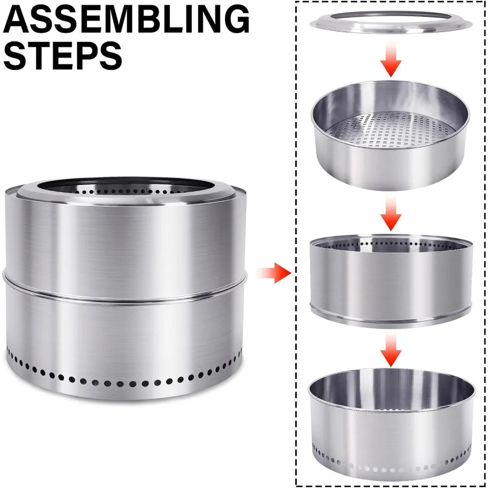 Portable Outdoor Smokeless Fire Pit, 20 Inch Diameter, Stainless Steel Wood Burning Campfire with Travel Bag, Ideal for Camping