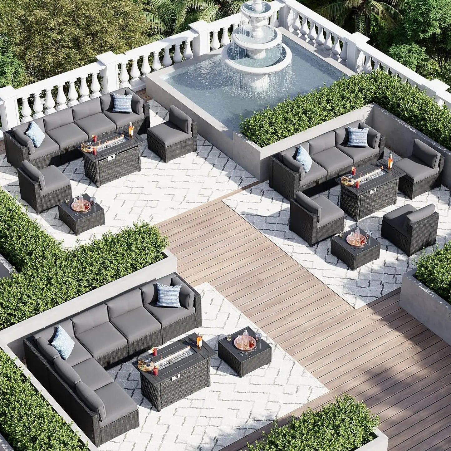 8 Piece Patio Furniture Set With 44” Fire Pit Table Wicker Rattan Patio Sectional Sofa Set Outdoor Seating, Customized