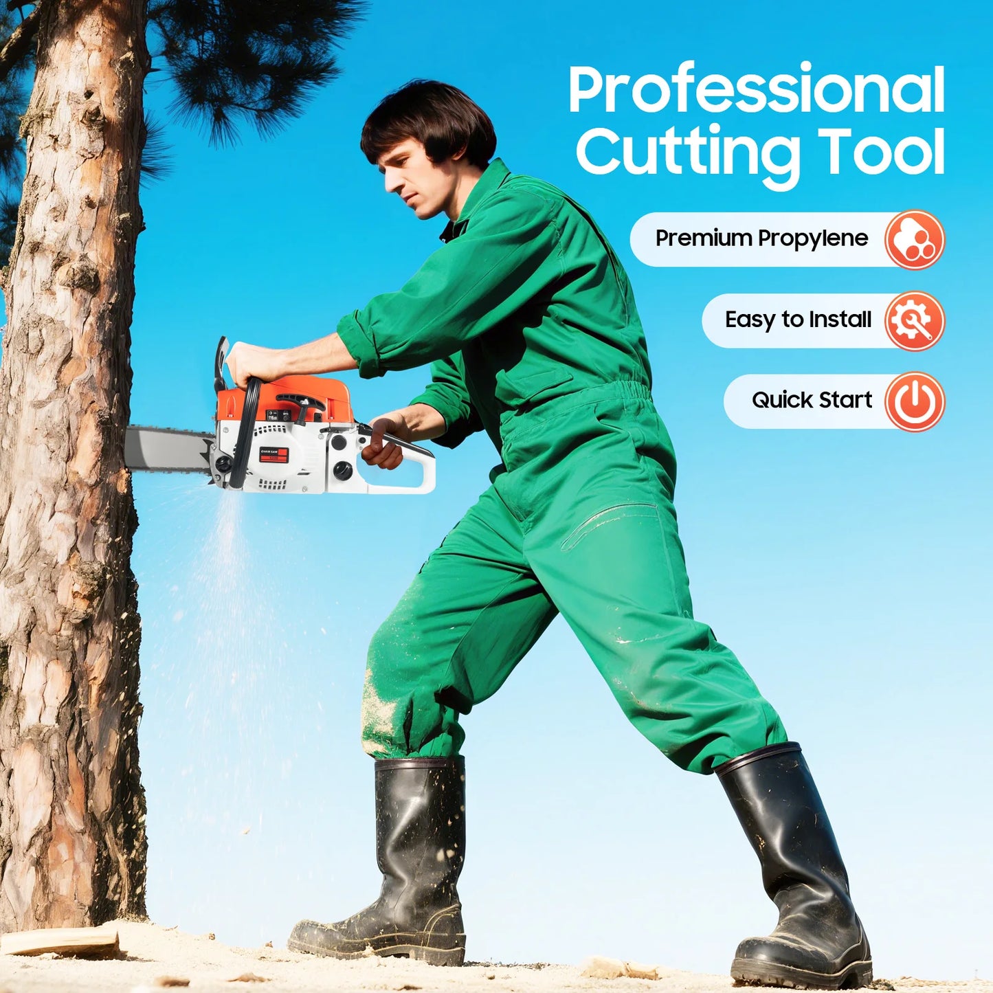 52CC 20 Inches Petrol Chainsaw 2-Stroke Engine Air-Cooled Chainsaw 7500 rpm Single Cylinder Gasoline Chainsaw
