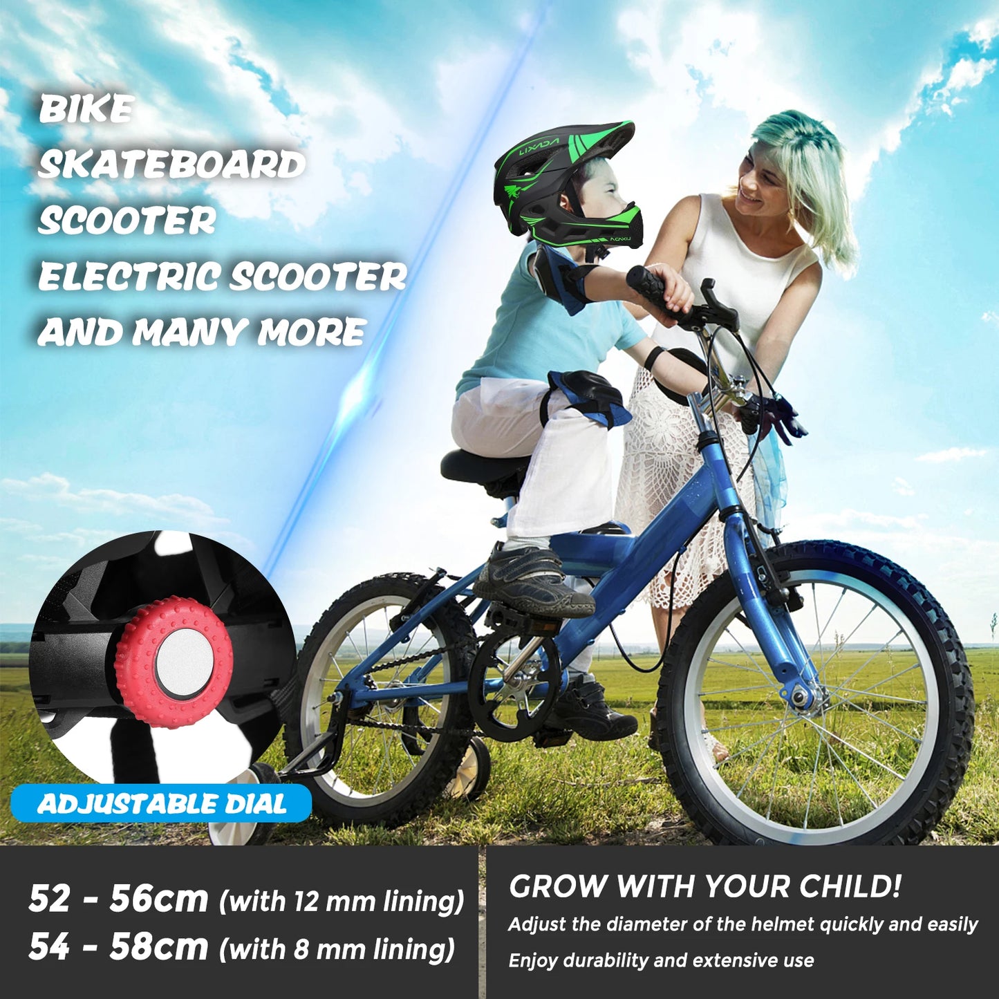Kids Detachable Full Face Helmet Children Sports Safety Bike Helmet Protective Gear for Cycle Skateboarding Roller Skatin
