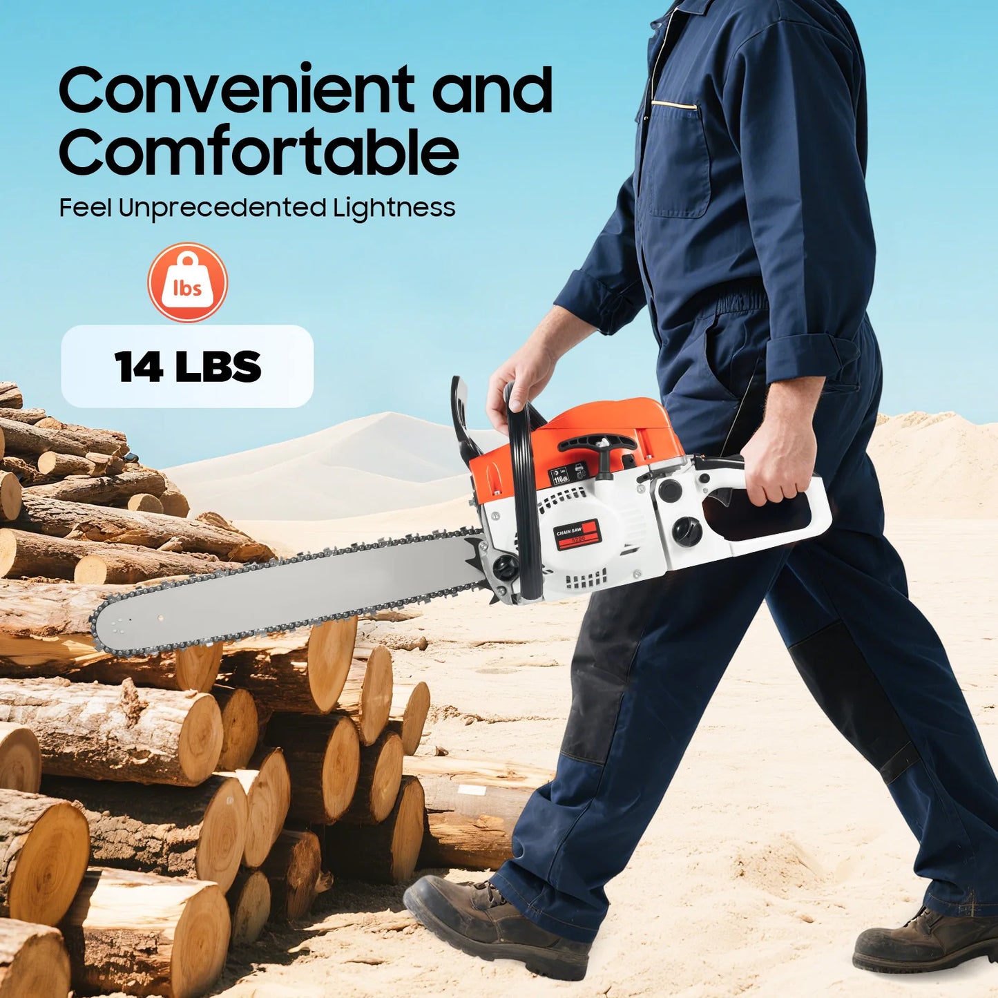 52CC 20 Inches Petrol Chainsaw 2-Stroke Engine Air-Cooled Chainsaw 7500 rpm Single Cylinder Gasoline Chainsaw
