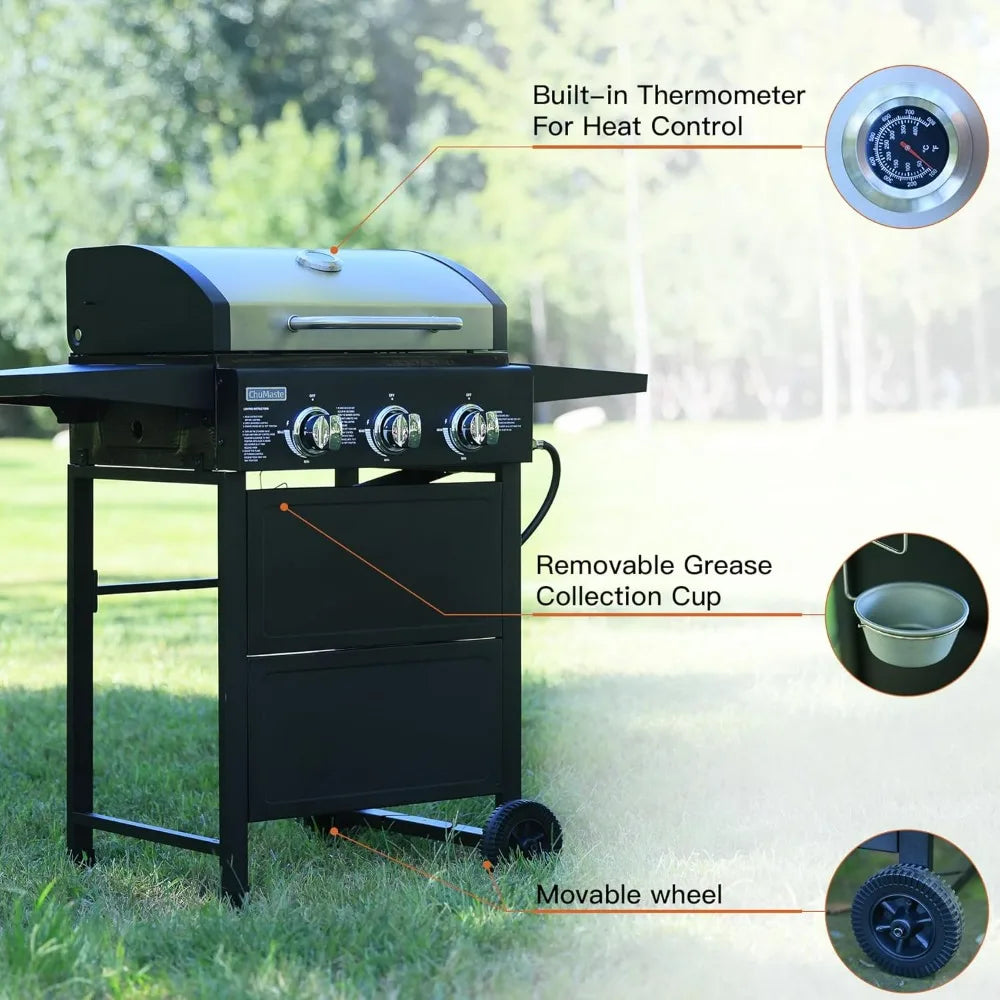 Grill Propane 3 Burner Gas Outdoor Grills, Bbq With Thermometer, Patio Grill For Small Gatherings, Asadores De Gas 30000 BTU. Ba