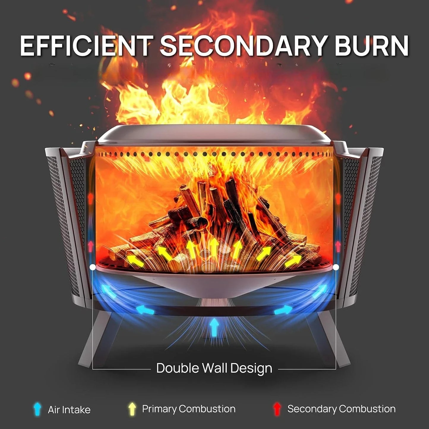 29 Inch Smokeless Fire Pit for Outdoor Wood Burning, Stainless Steel Camping Stove with Stand, Removable Ash Pan