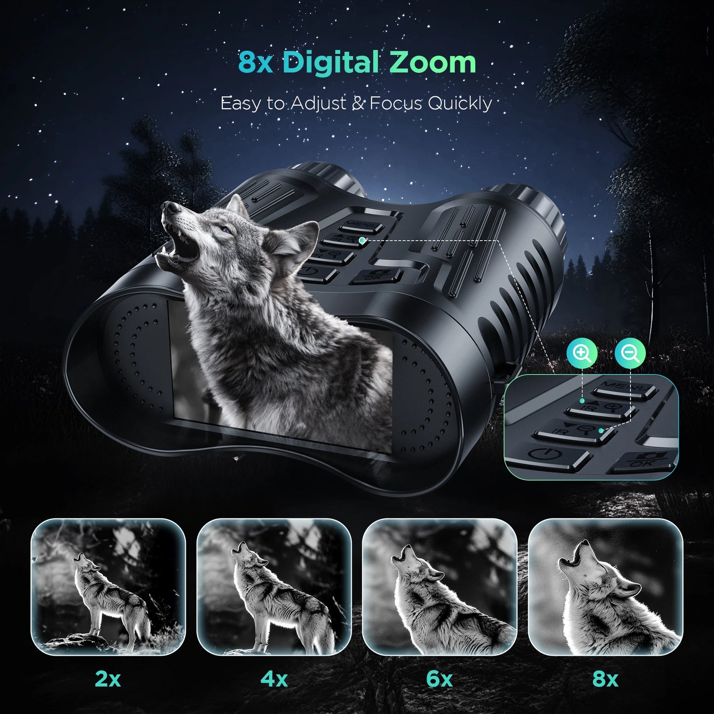 Rechargeable Night Vision Binoculars 8X Digital Zoom 2600mAh Full Darkness 400M Hunting Telescope 4K Infrared Nightvision Goggle