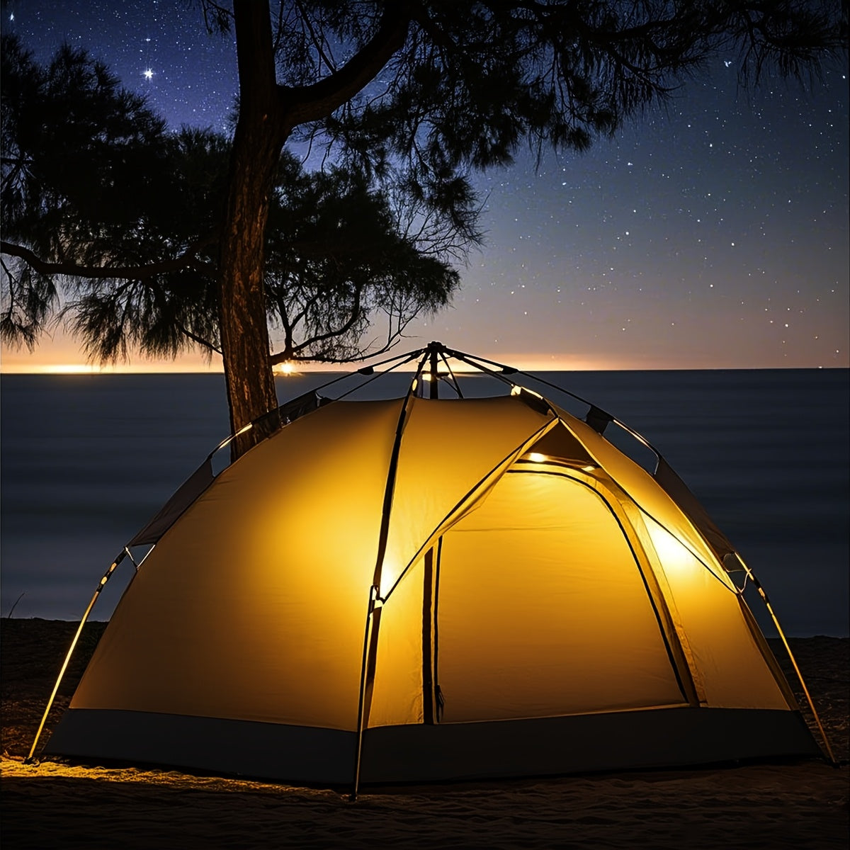 Automatic Quick-Open Beach Outdoor Tent, Multifunctional Portable Sunproof and Waterproof, Essential for Hiking, Camping, Picnics, All-Season Square Camp Tent, Suitable for Independence Day Music Festivals and Outdoor Activit