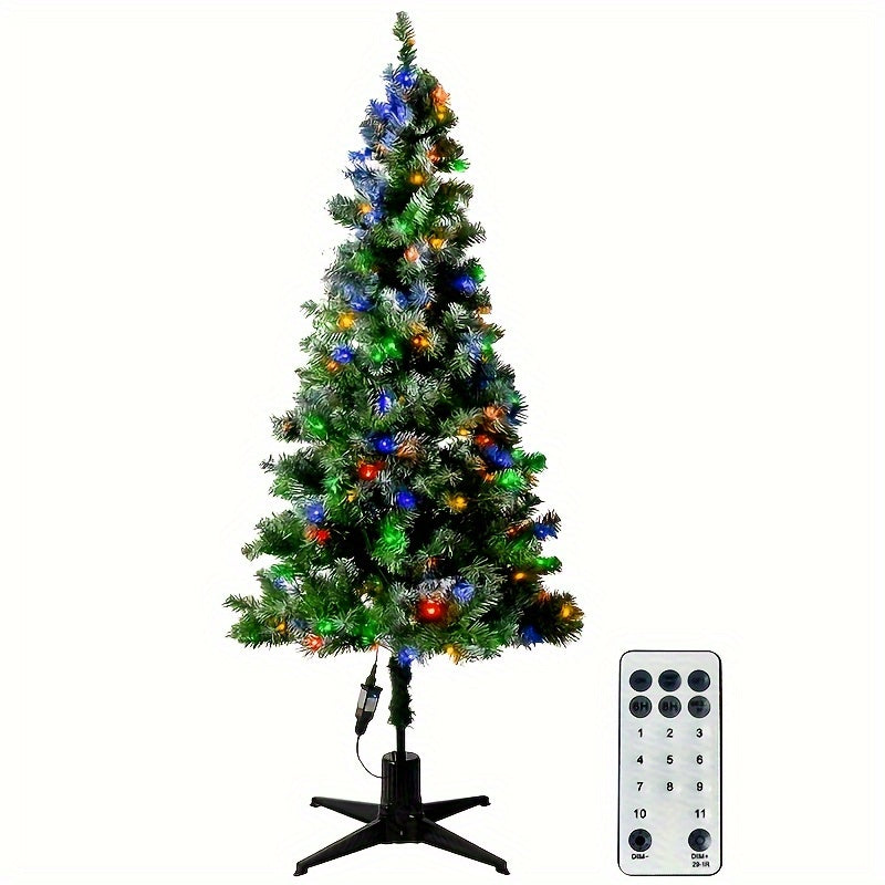 6.5ft Pre-Lit Snowy Pine Christmas Tree with 480 Branches & 200 Warm&Multi-color 11 Lighting Modes Christmas String Lights - Easy Assembly, 360° Rotating Stand Included - Ideal for Home & Office Festive Decoration