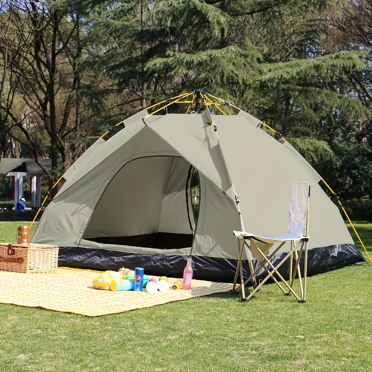 4-Person -Weather Automatic -Up Camping Tent - Heavy-Duty Portable Outdoor Tent Suitable for 4 People, Windproof & Sunproof, Setup/Dismantle, Spacious Oval, - Use for, RV, Backyard (Grey)