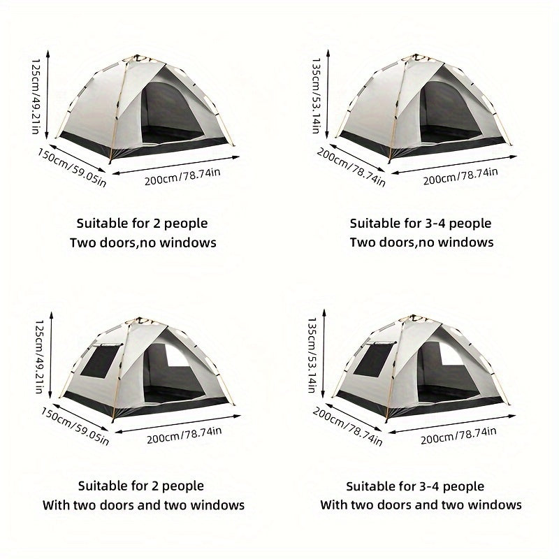 4-Person -Weather Automatic -Up Camping Tent - Heavy-Duty Portable Outdoor Tent Suitable for 4 People, Windproof & Sunproof, Setup/Dismantle, Spacious Oval, - Use for, RV, Backyard (Grey)