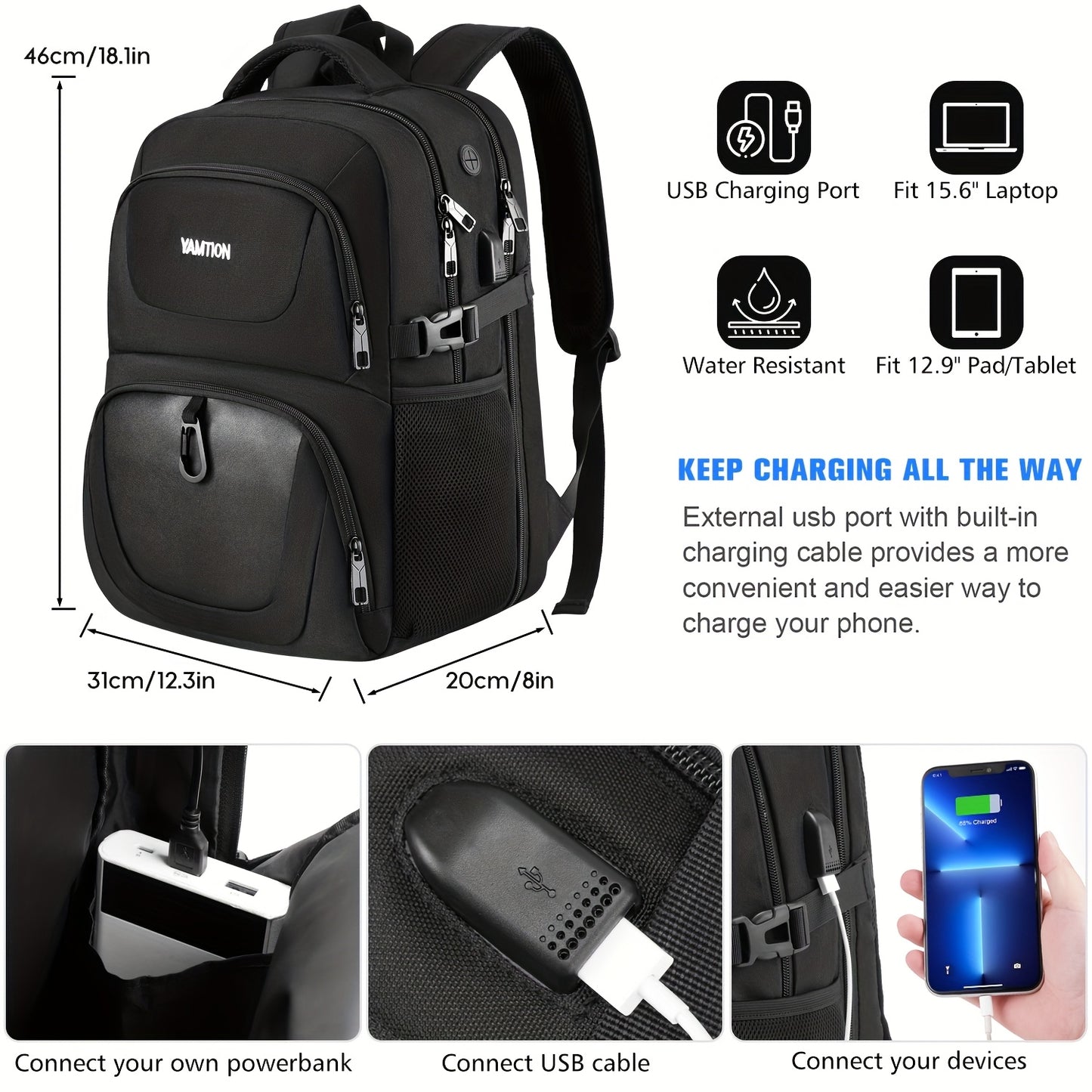 School Backpack, Laptop Backpack Bookbag For High School College Students Work Office Business