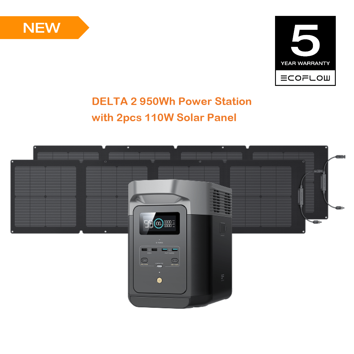 EcoFlow Portable Power Station DELTA 2 950 with Solar Panels (Separate Shipment), 950Wh LiFePO4 (LFP) Battery, Expandable Capacity from 1-3kWh (if with extra battery), Fast Charging, Solar Generator with 1800W Output for Home