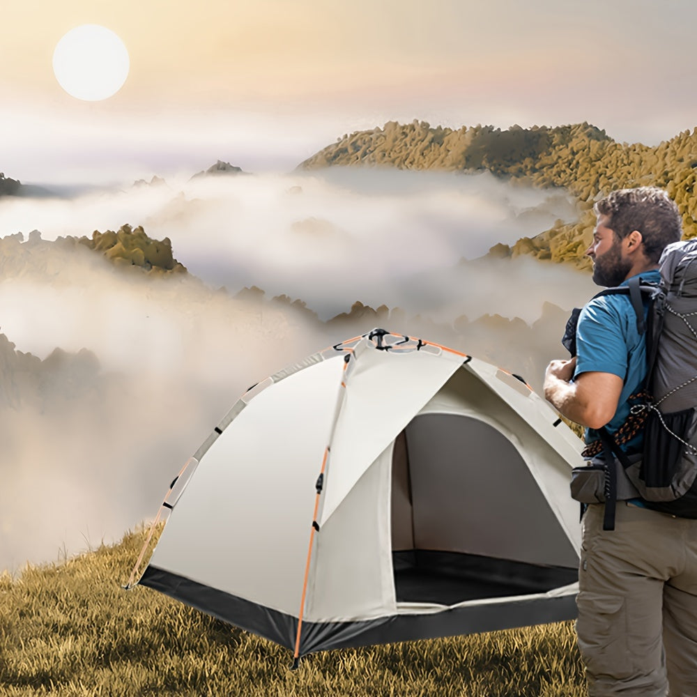 4-Person -Weather Automatic -Up Camping Tent - Heavy-Duty Portable Outdoor Tent Suitable for 4 People, Windproof & Sunproof, Setup/Dismantle, Spacious Oval, - Use for, RV, Backyard (Grey)
