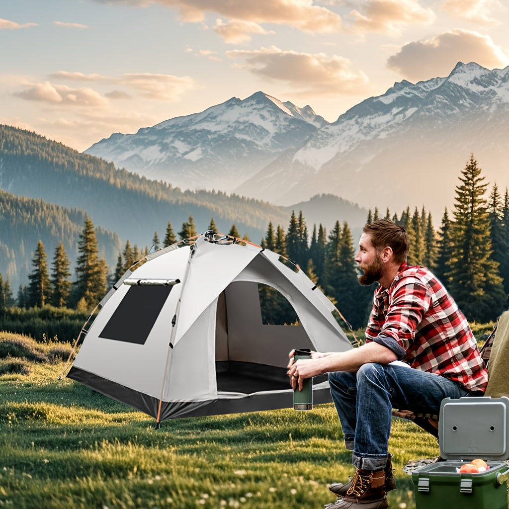 4-Person -Weather Automatic -Up Camping Tent - Heavy-Duty Portable Outdoor Tent Suitable for 4 People, Windproof & Sunproof, Setup/Dismantle, Spacious Oval, - Use for, RV, Backyard (Grey)