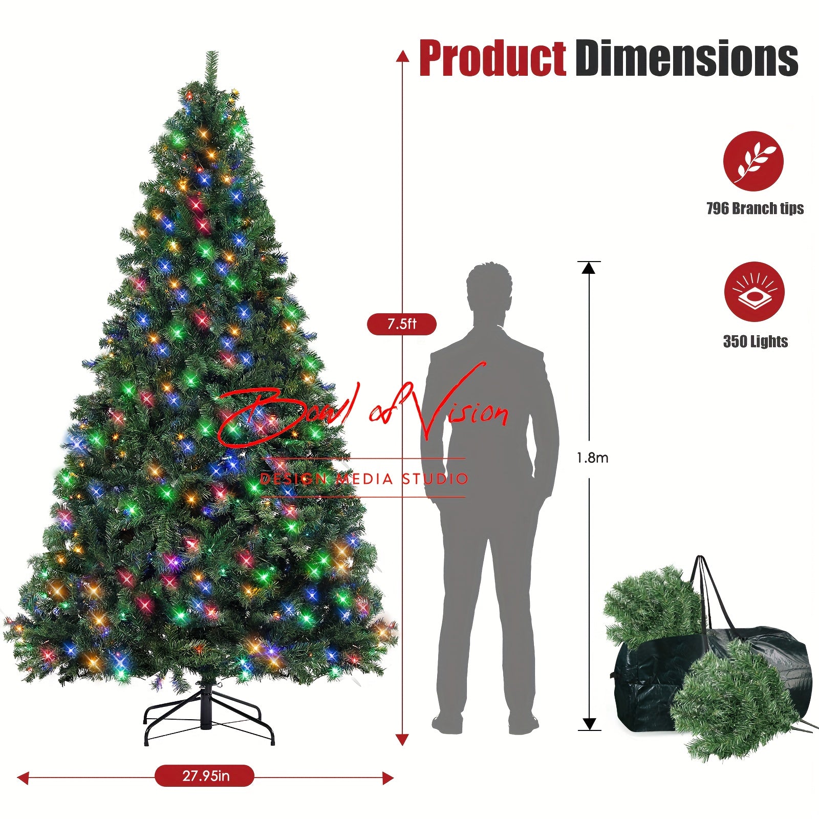 7.5FT Four-Color Lights Are Permanently Illuminated on a Natural Layered Spruce Christmas Tree, Ideal for Home And Office Decoration, Featuring 500 Lights, Model 1346, Essential for Christmas And Halloween Parties.