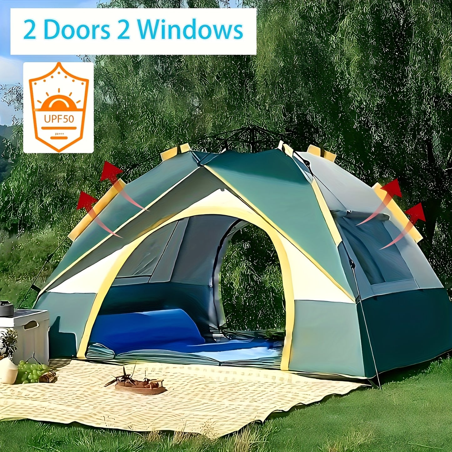 Portable Tents for Outdoor Camping That Are Easy to Set Up, Featuring Double Doors And Windows for Ventilation. They Are, Wind-Resistant, And Lightweight, Accommodating 2-4 Or 4-6 Individuals, Ideal for Camping, Hiking, And H