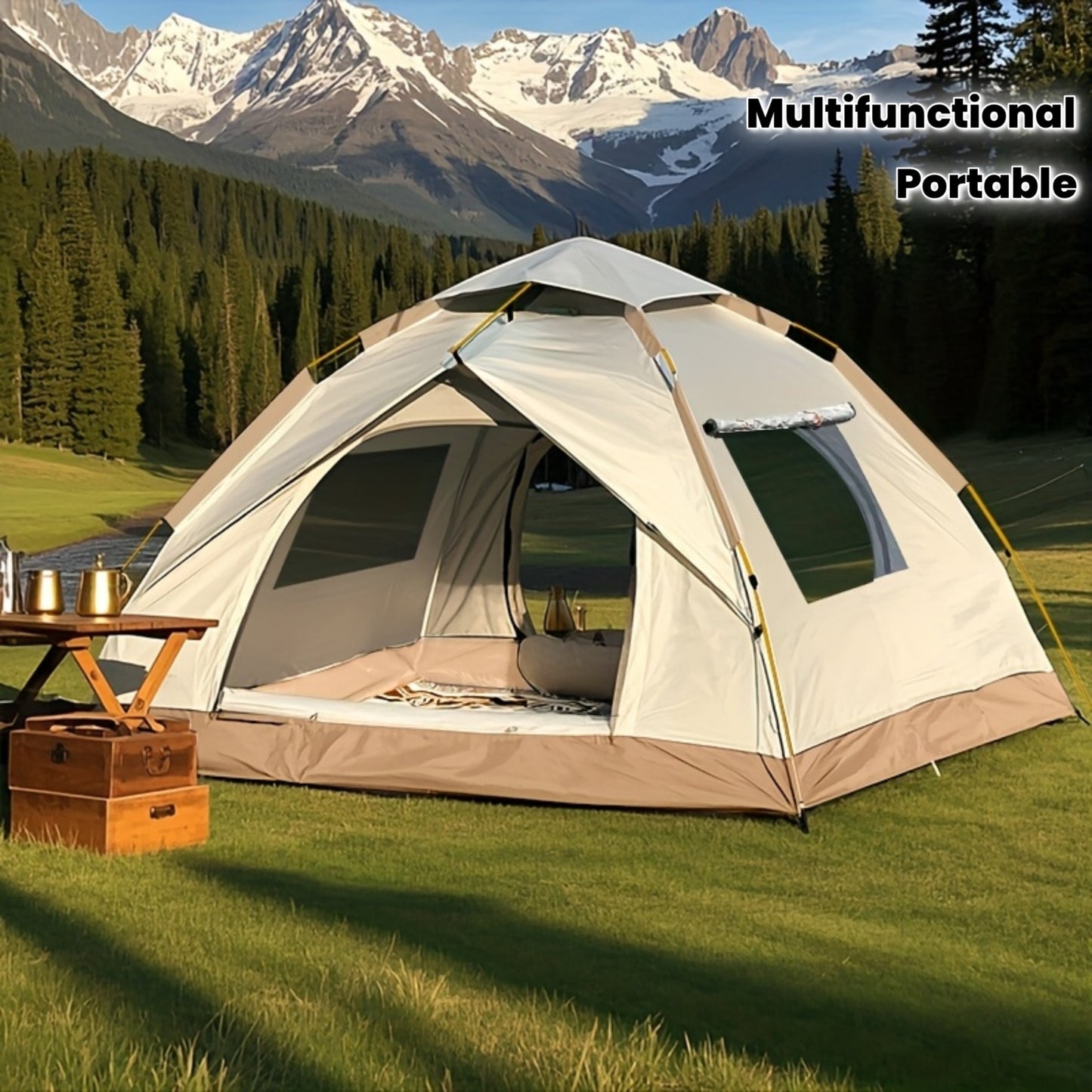 Automatic Quick-Open Beach Outdoor Tent, Multifunctional Portable Sunproof and Waterproof, Essential for Hiking, Camping, Picnics, All-Season Square Camp Tent, Suitable for Independence Day Music Festivals and Outdoor Activit