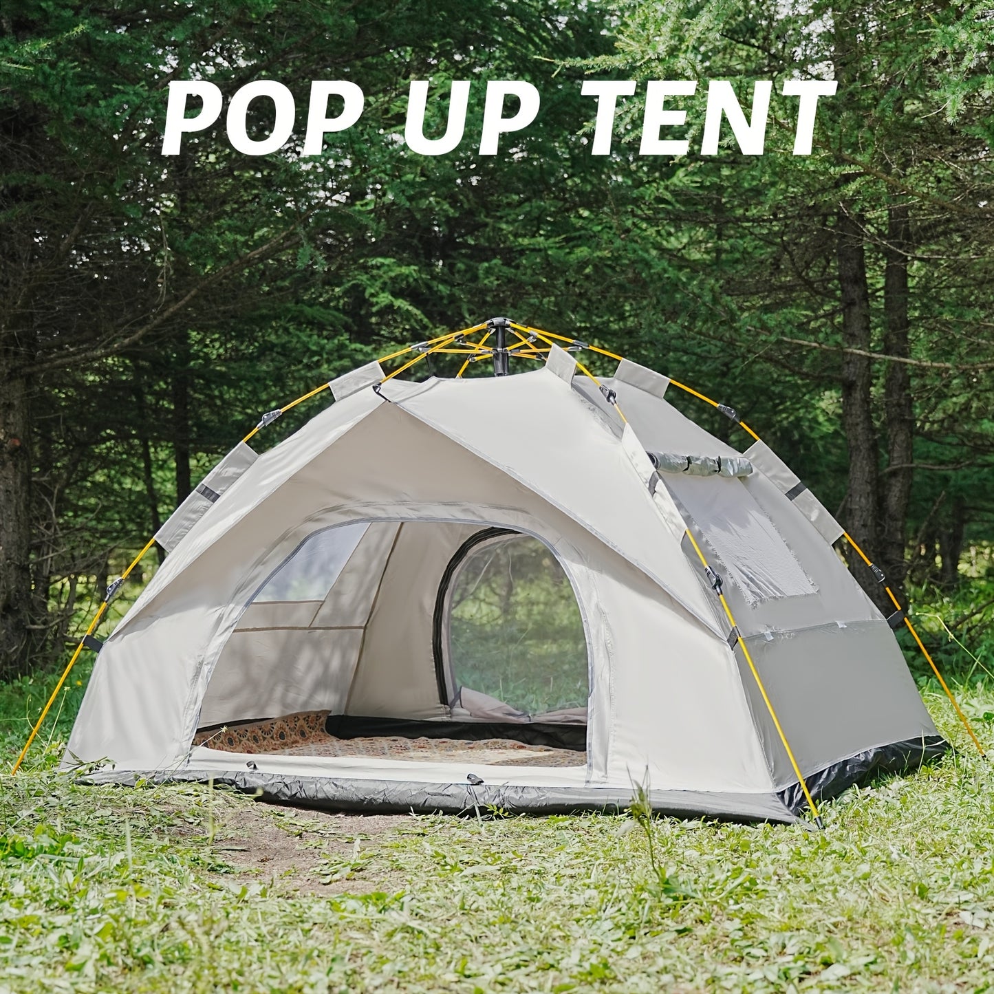 Automatic Instant Setup Camping Tent - 1-3/3-4 Person All-Season Tent with Dual Doors & Mesh Windows, Windproof Lightweight Tent for Camping, Travel, Campers Accessories, Camping Tent, Hiking Gear, Durable Construction, Adven