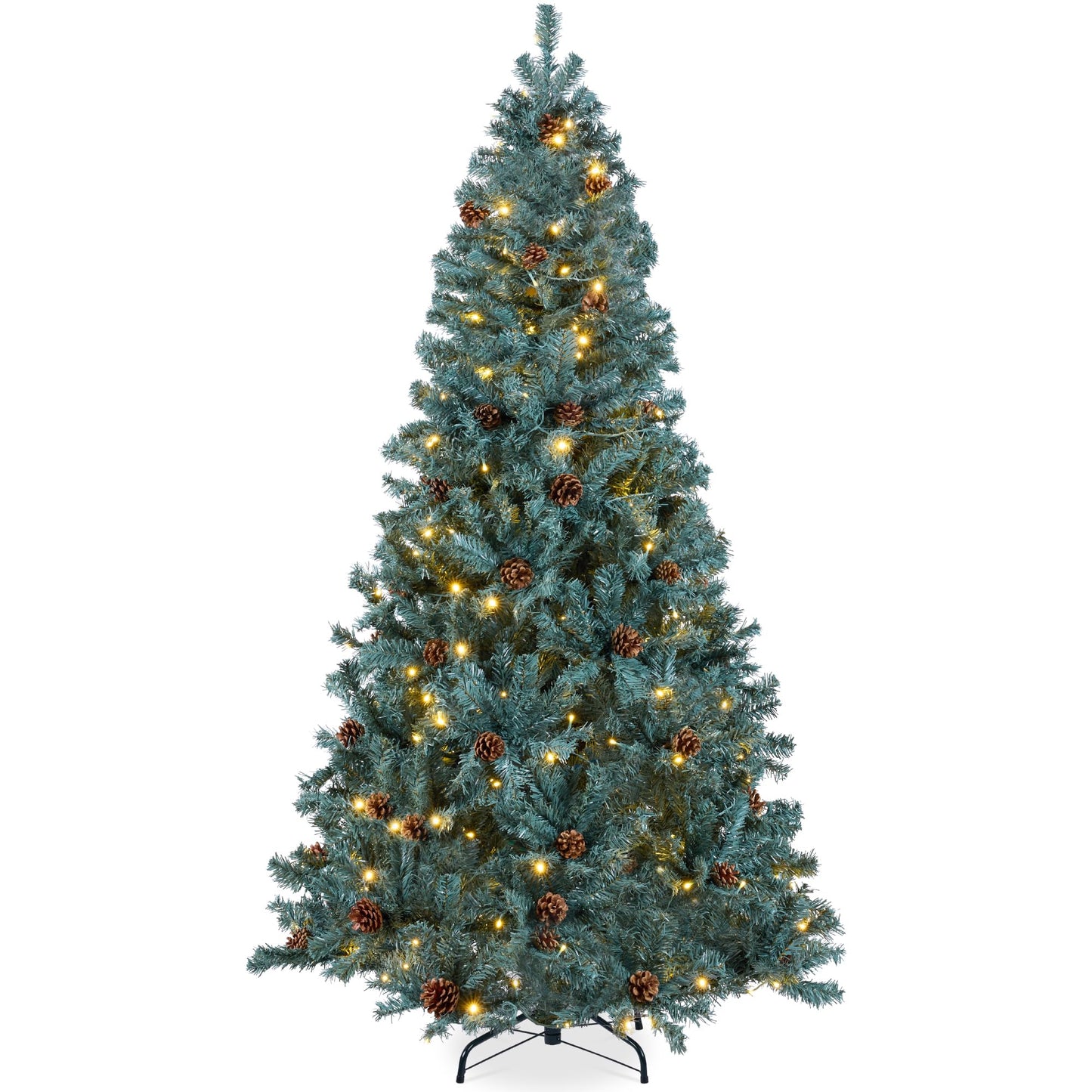 Best Choice Products 6ft Pre-Lit Pre-Decorated Pine Artificial Christmas Tree w/ 1,000 Tips, 59 Pinecones, 250 Lights, Base - Green