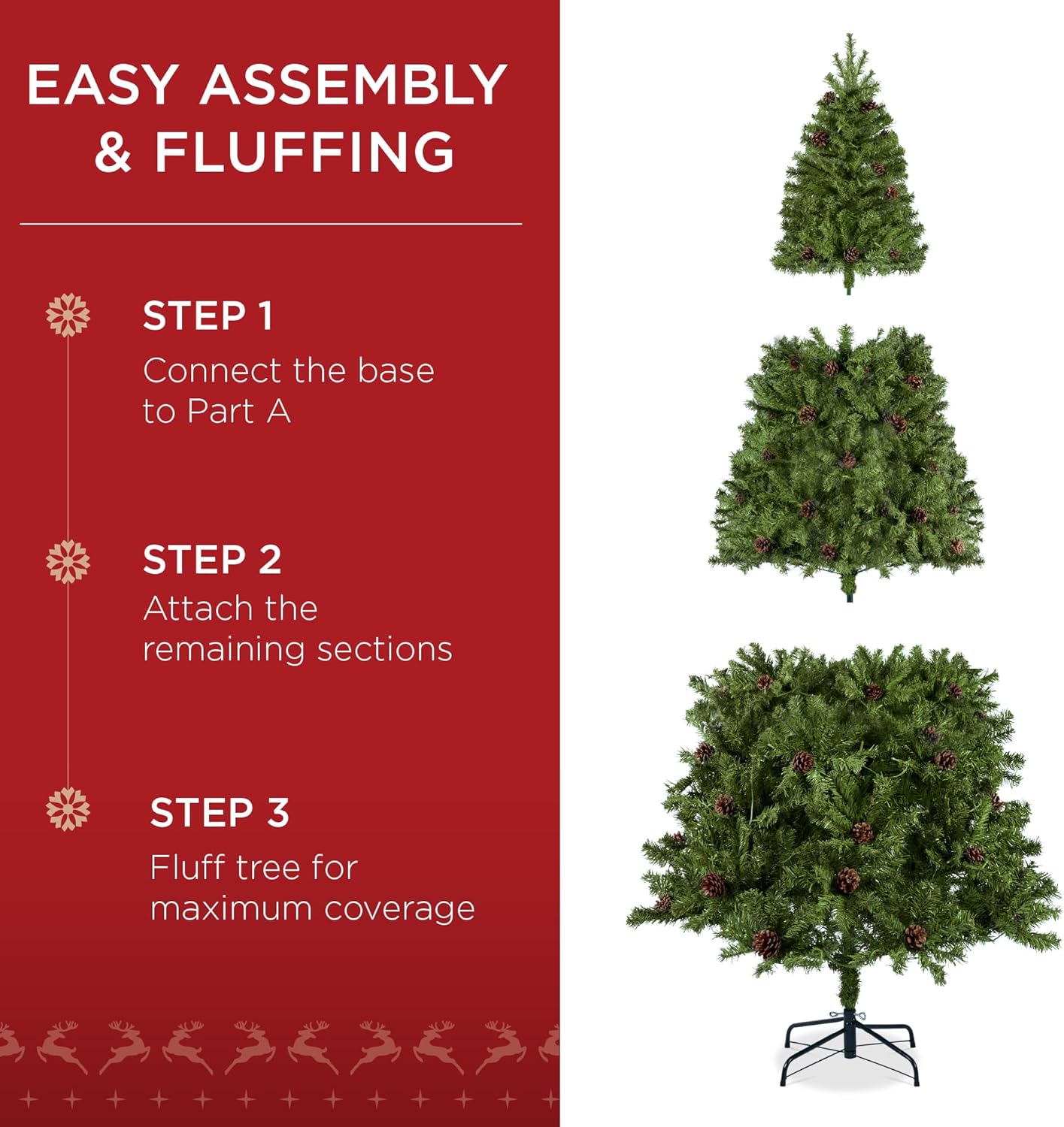 Best Choice Products 6ft Pre-Lit Pre-Decorated Pine Artificial Christmas Tree w/ 1,000 Tips, 59 Pinecones, 250 Lights, Base - Green