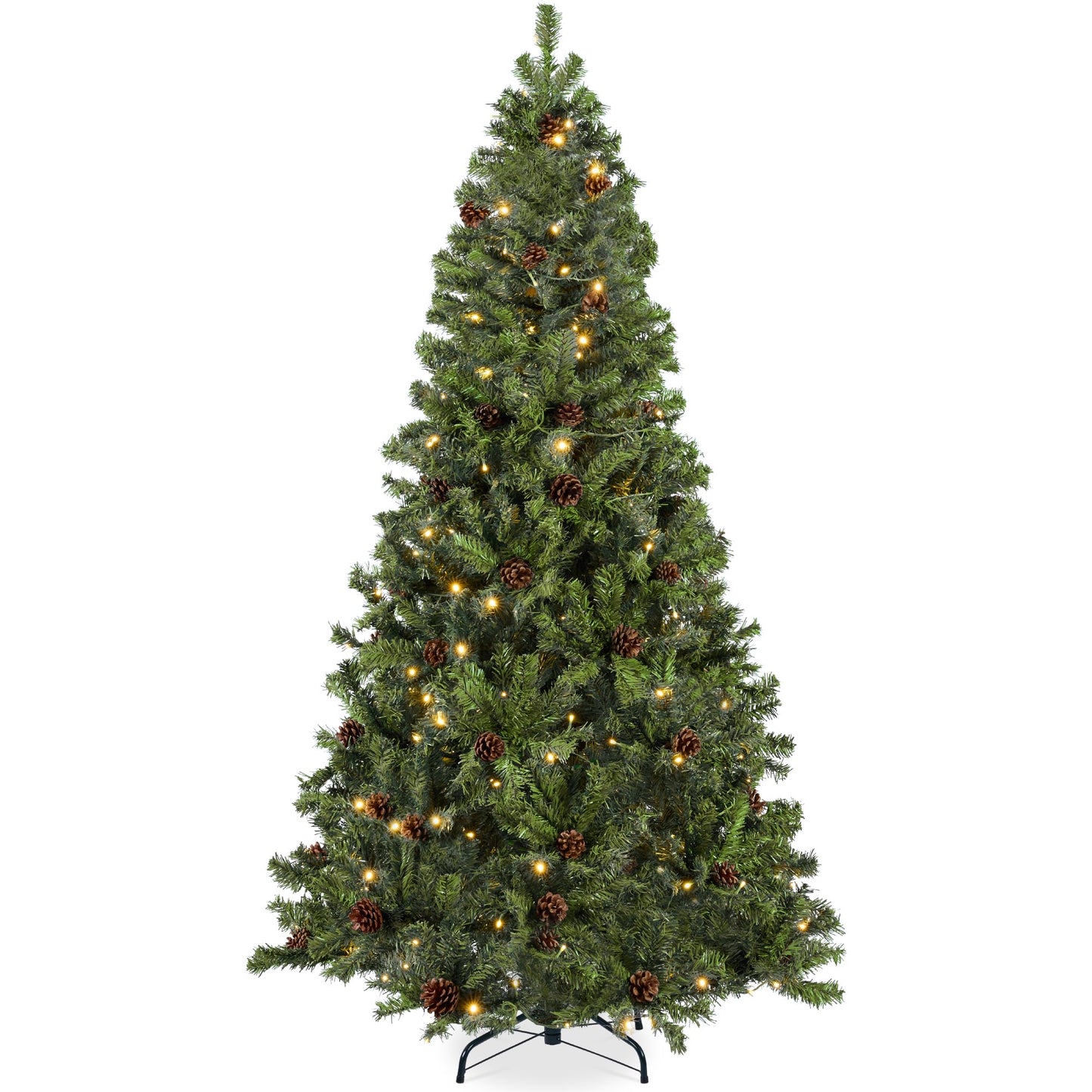 Best Choice Products 6ft Pre-Lit Pre-Decorated Pine Artificial Christmas Tree w/ 1,000 Tips, 59 Pinecones, 250 Lights, Base - Green