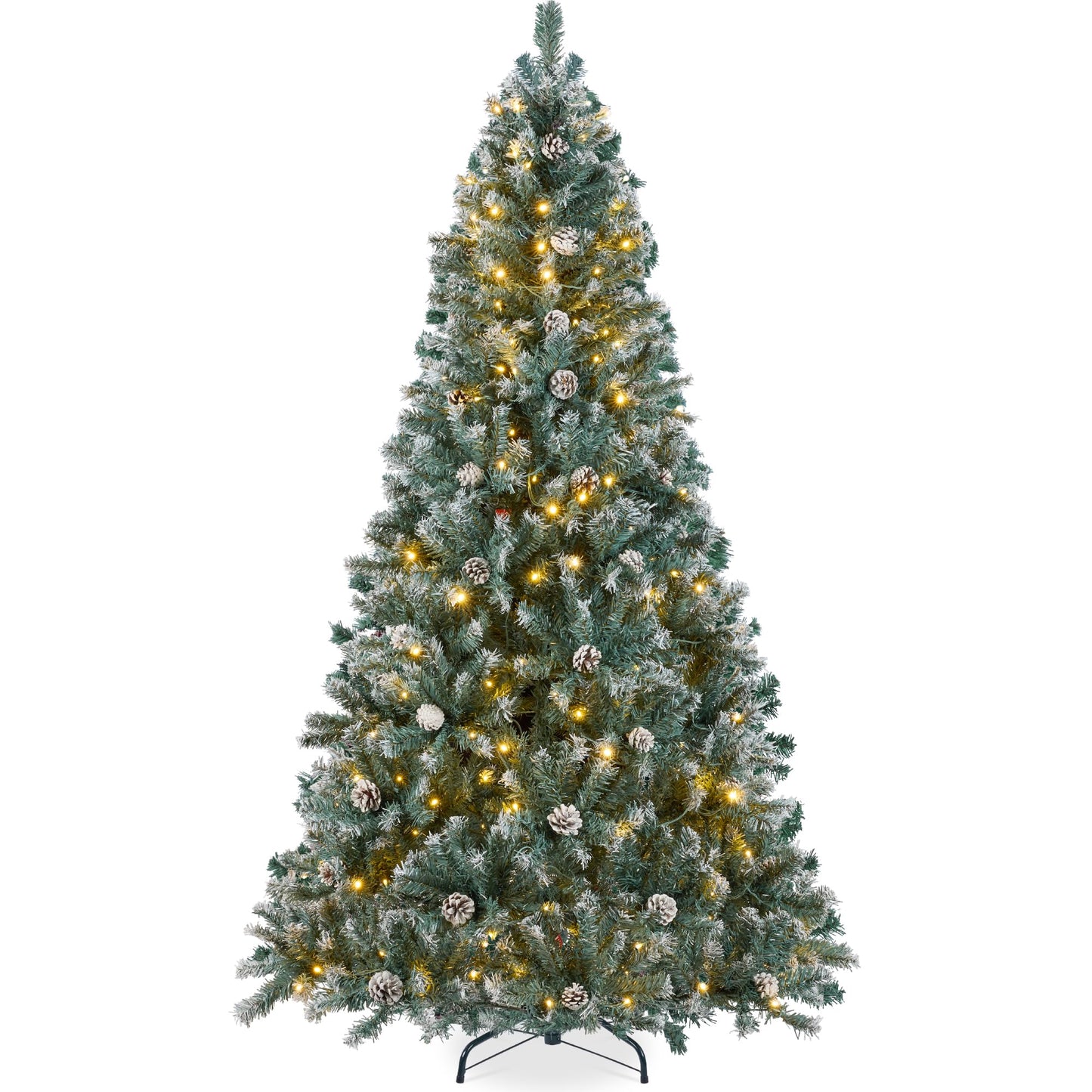 Best Choice Products 6ft Pre-Lit Pre-Decorated Pine Artificial Christmas Tree w/ 1,000 Tips, 59 Pinecones, 250 Lights, Base - Green