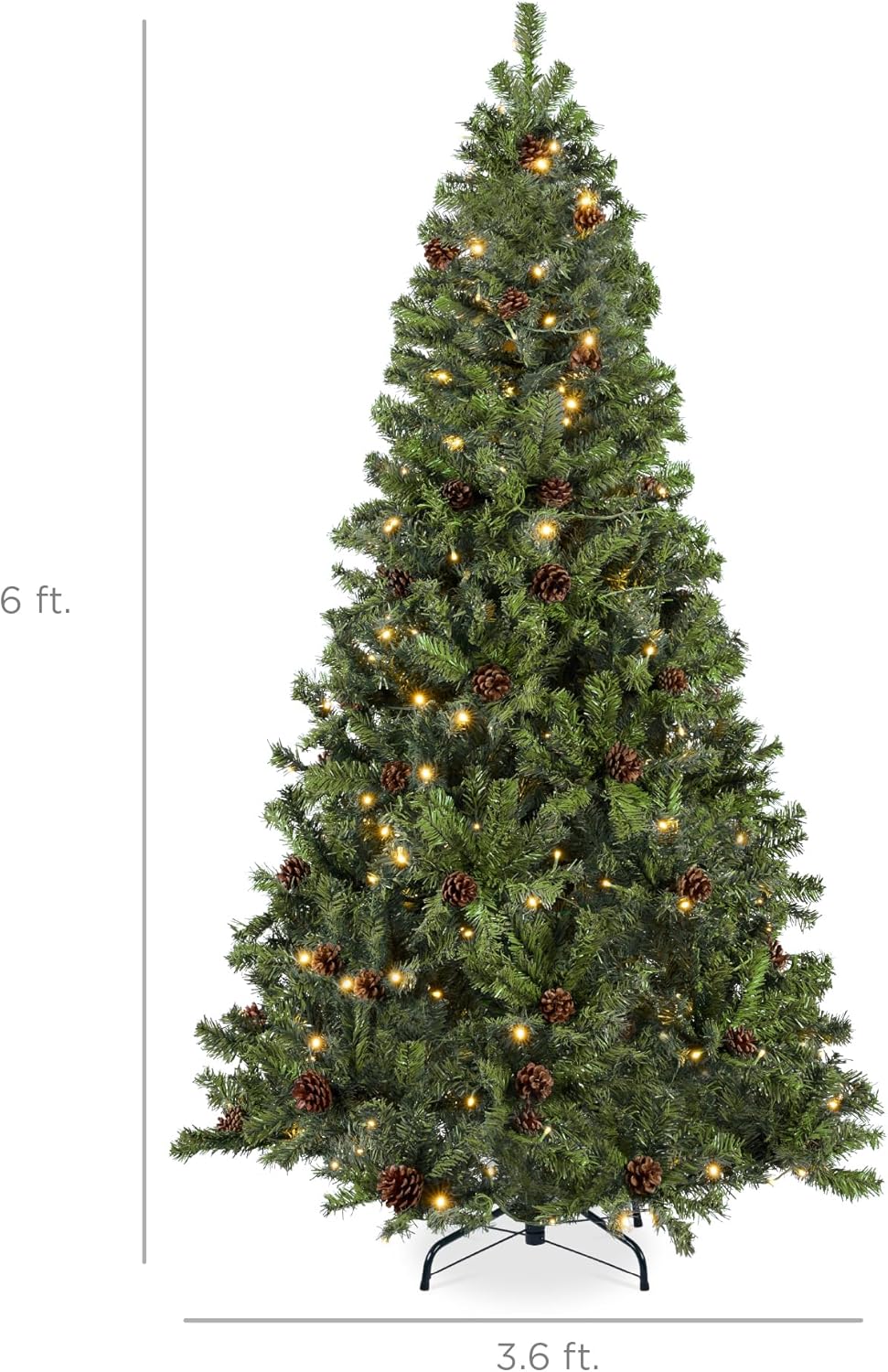 Best Choice Products 6ft Pre-Lit Pre-Decorated Pine Artificial Christmas Tree w/ 1,000 Tips, 59 Pinecones, 250 Lights, Base - Green