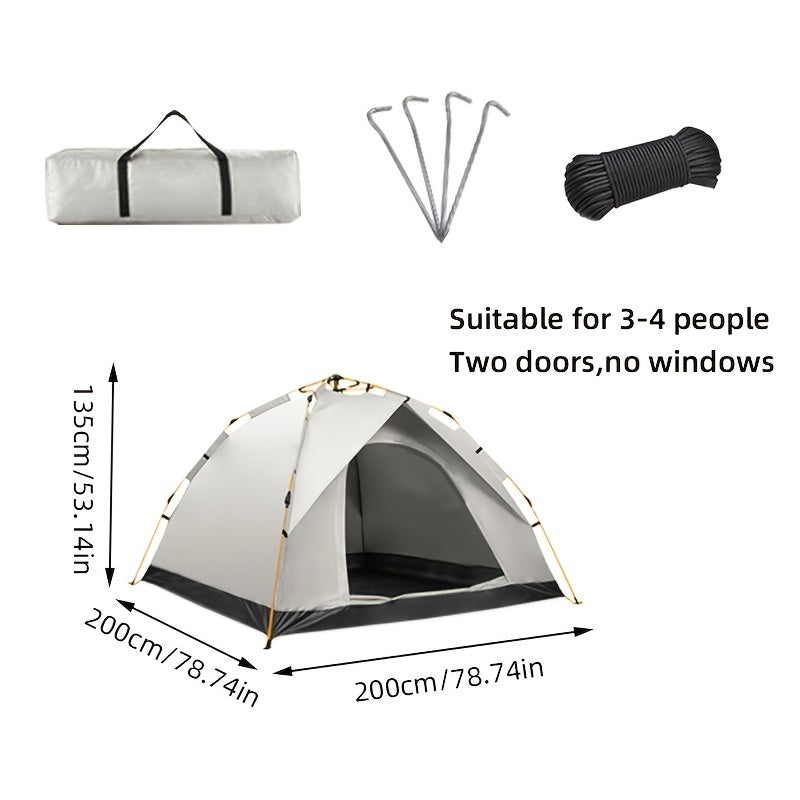 4-Person -Weather Automatic -Up Camping Tent - Heavy-Duty Portable Outdoor Tent Suitable for 4 People, Windproof & Sunproof, Setup/Dismantle, Spacious Oval, - Use for, RV, Backyard (Grey)