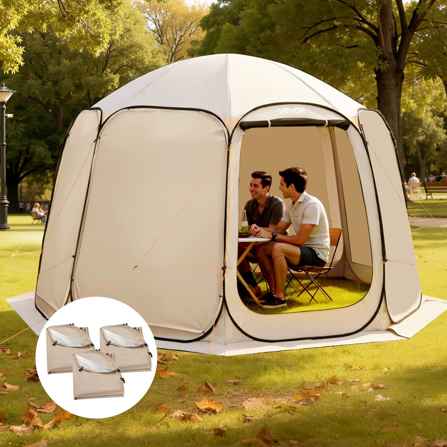 Sun Shade Sail Canopy Covers, Fit for 12 x 11 ft Screen House Tent, Sun Protection, 5.51 x 4.59 ft 300D Oxford Silver-Coated Fabric, Pack of 3 (Not Include Tent), for Outdoor Activities, Beige