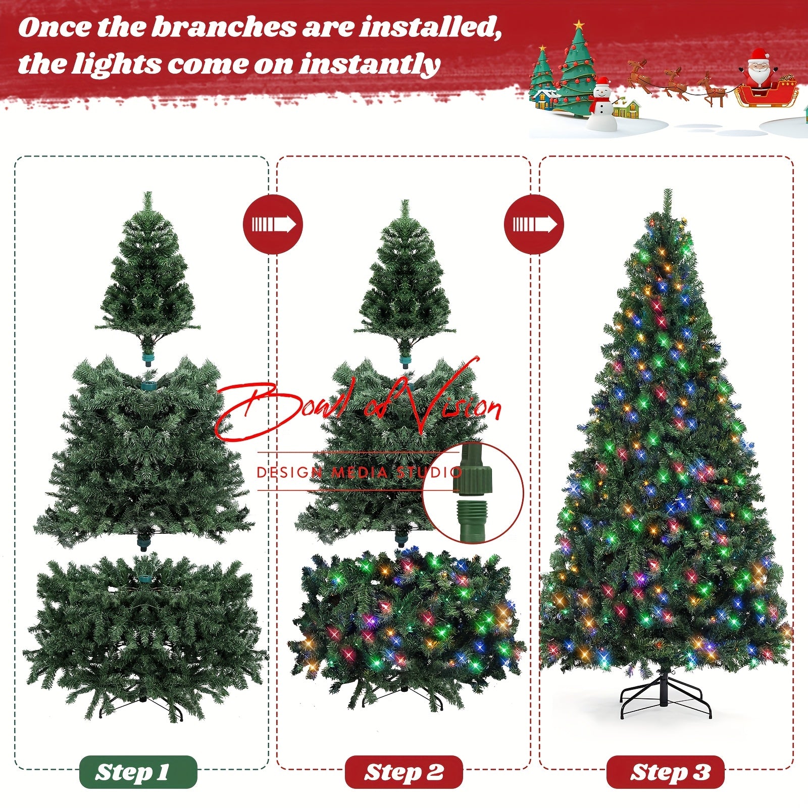 7.5FT Four-Color Lights Are Permanently Illuminated on a Natural Layered Spruce Christmas Tree, Ideal for Home And Office Decoration, Featuring 500 Lights, Model 1346, Essential for Christmas And Halloween Parties.
