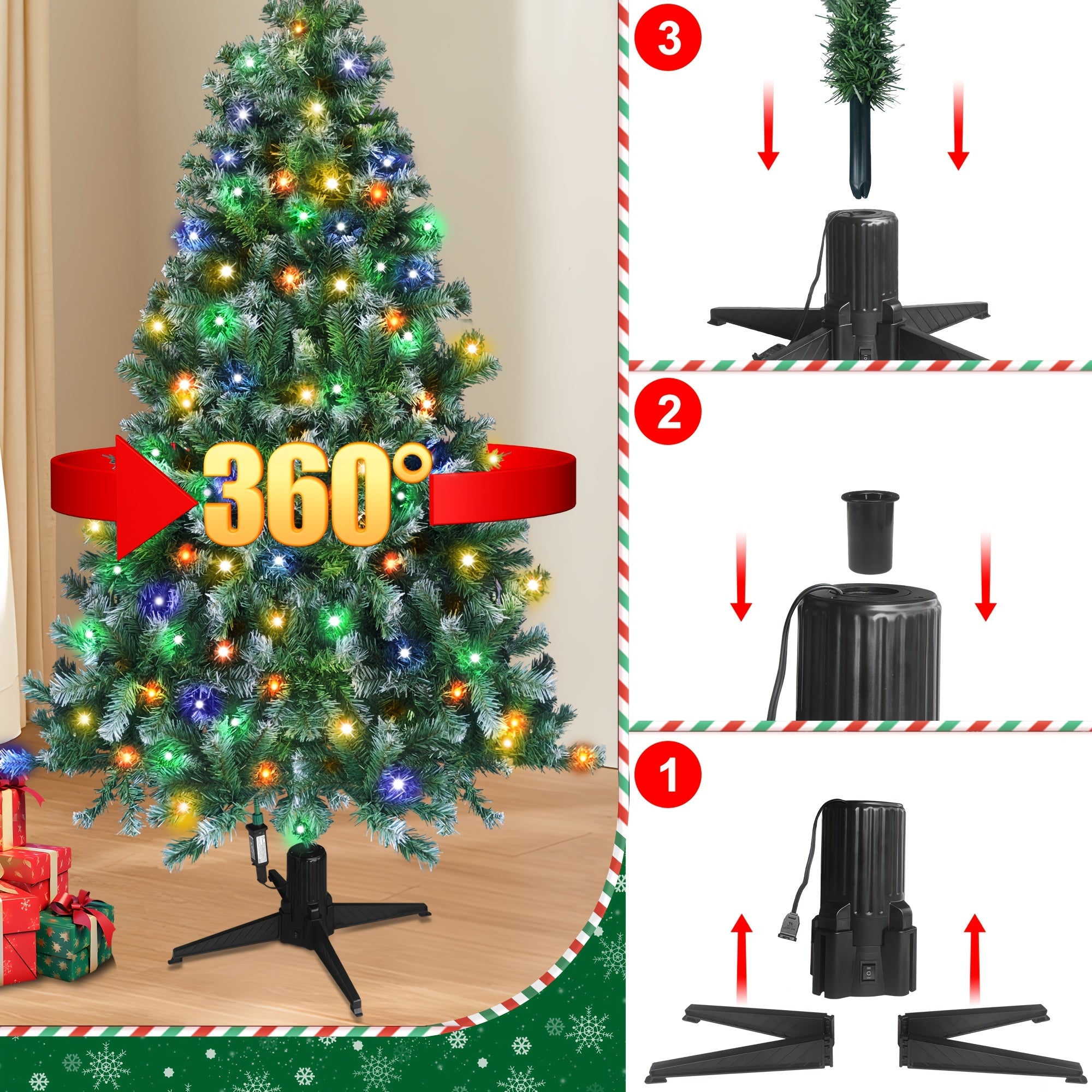 1pc 6.2' RGB LED Rotating Christmas Tree - 360° View, Festive Plastic Nativity-Themed, 110V US Plug, Stake Mount, No Feathers, Holiday Decor for Home & Celebrations
