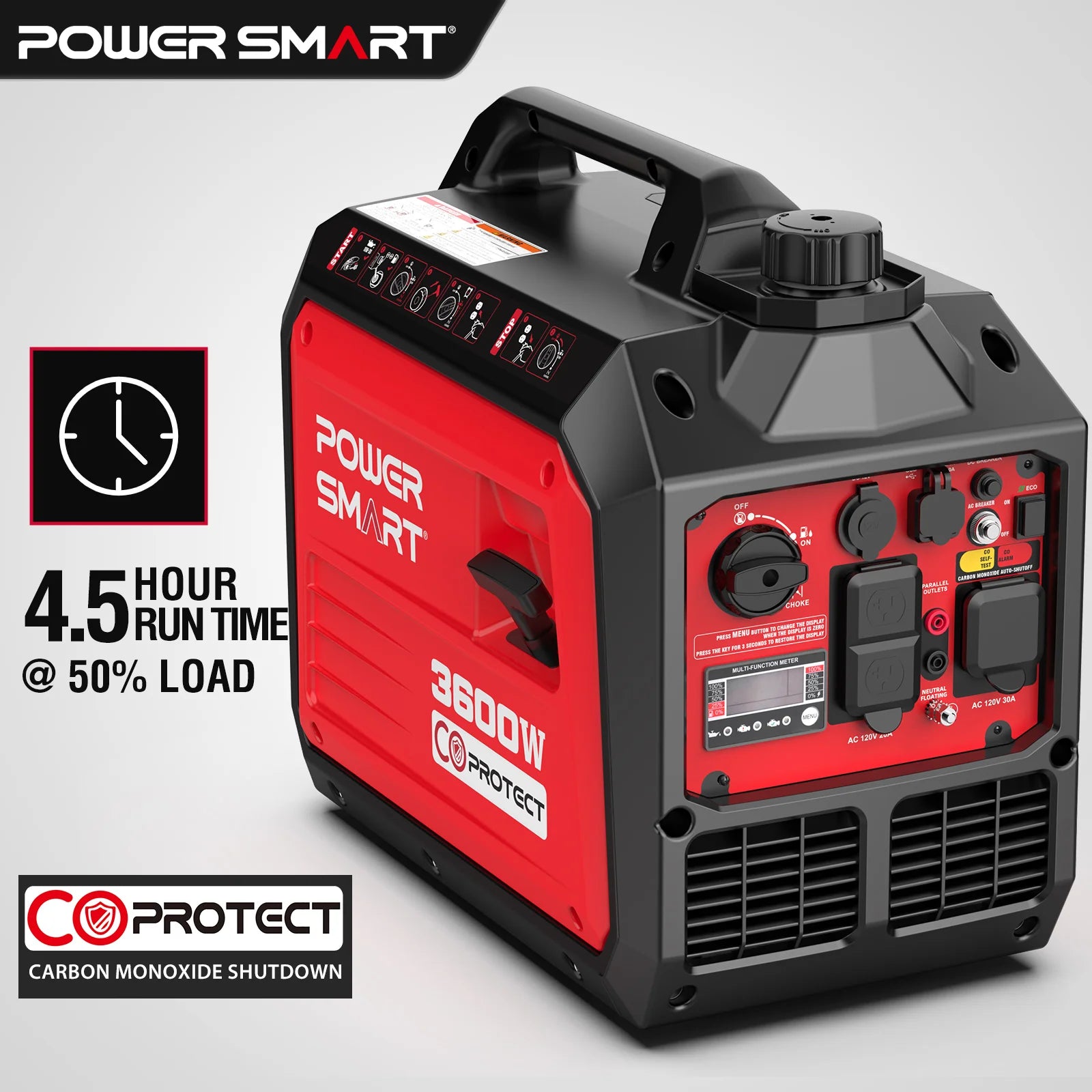 PowerSmart Generator, Camping Gear and Equipment, 3600 Watt Super Quiet Portable Inverter Generator,Gas Powered, RV Ready