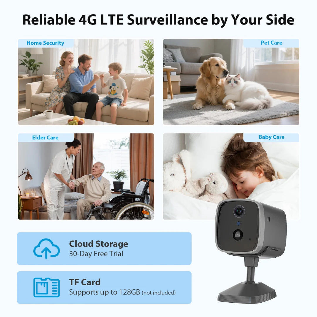 Mini 4G Wireless Security Camera with SIM Card, Battery Powered, Night Vision, Human Detection, Indoor Outdoor Use Hidden Cam