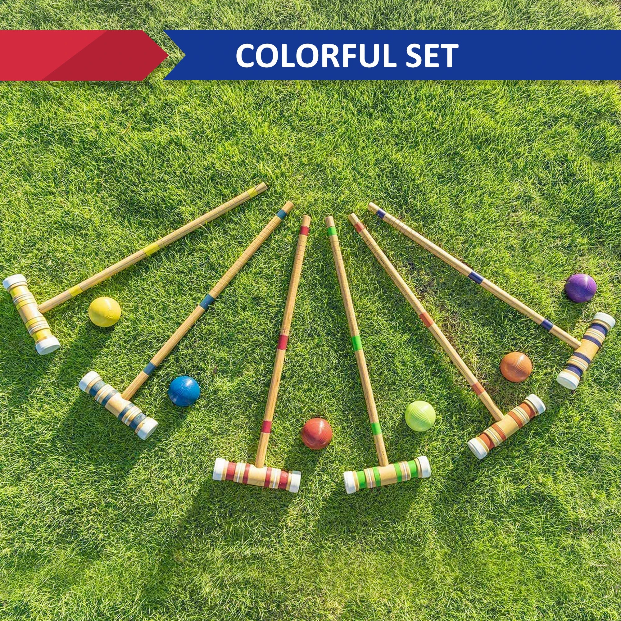 Six-Player Croquet Set with Wooden Mallets, Colored Balls, Sturdy Carrying Bag for Adults &Kids, Perfect for Lawn,Backyard,Park
