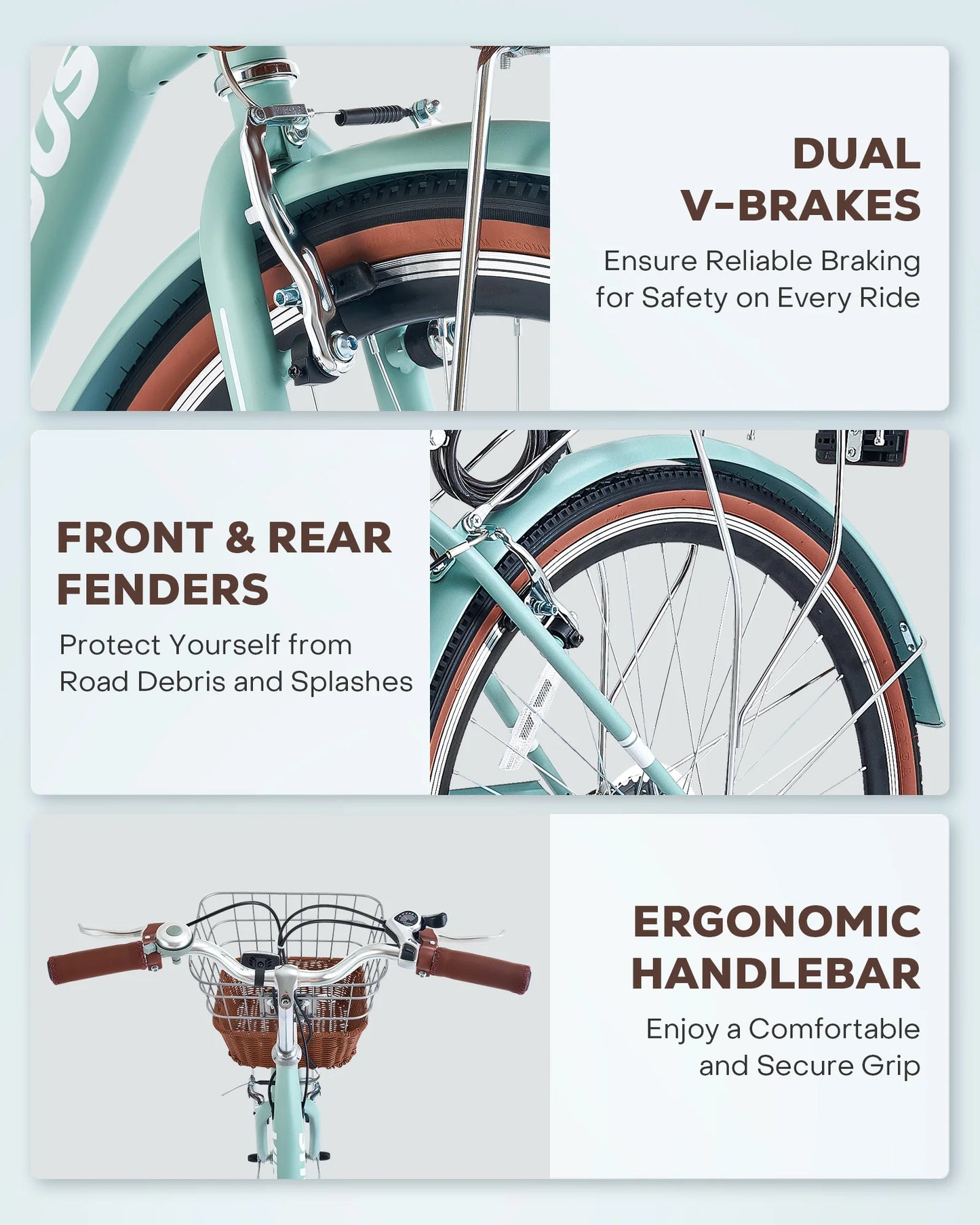 7-Speed Beach Cruiser Bike 24''/26" City Bicycle w Basket for Women